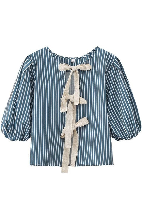 Striped Bow Front Blouse